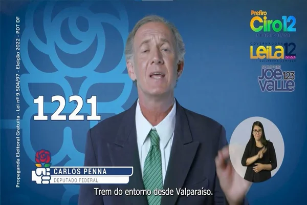 Propaganda eleitoral do PDT na TV com um homem branco na terceira idade