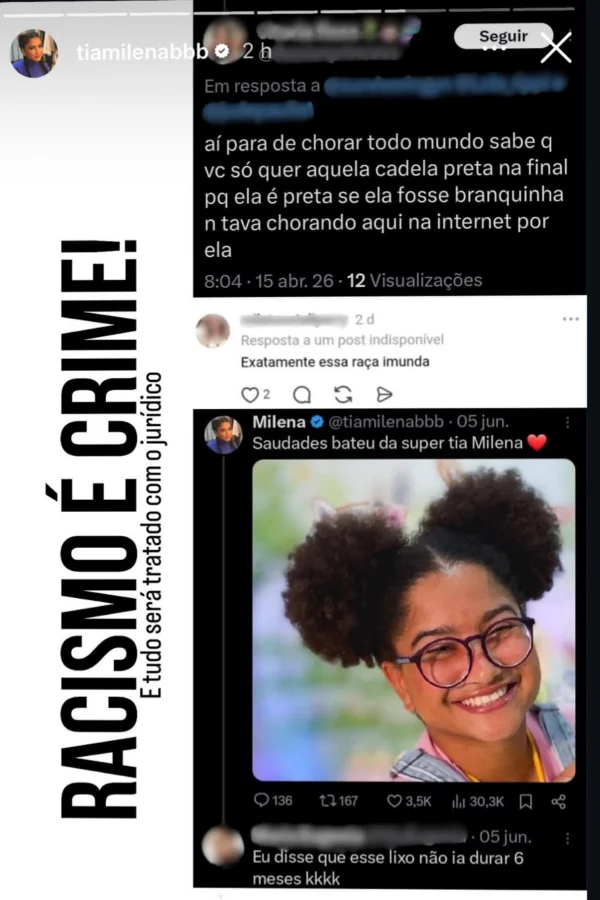 Tia Milena expõe ataques racistas após polêmica com ex-BBBs - destaque galeria