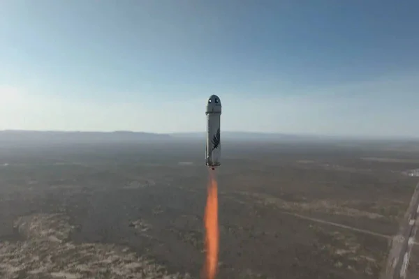 imagem colorida foguete blue origin. Foguete espaço