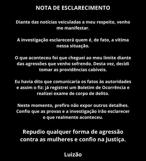 Ex-jogador Luizão desabafa sobre acusação de agredir a namorada: “Limite” - destaque galeria Ex-jogador Luizão desabafa sobre acusação de agredir a namorada: “Limite” - destaque galeria