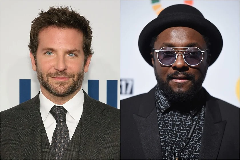 O ator Bradley Cooper tem a mesma idade do cantor will.i.am: 42 anos O ator Bradley Cooper tem a mesma idade do cantor will.i.am: 42 anos