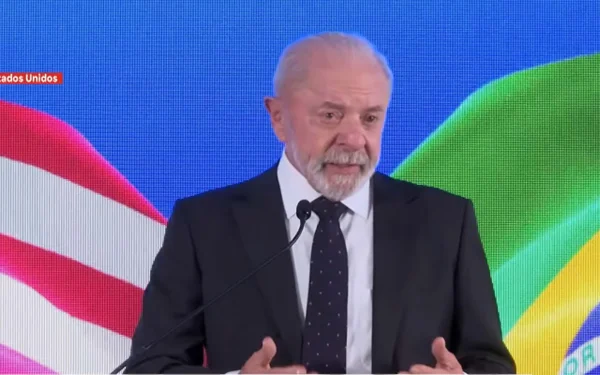 Lula durante coletiva nos EUA após reunião com Trump