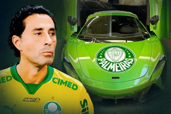 João Adibe e Mclaren com escudo do Palmeiras