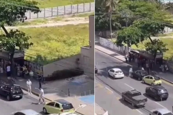 Imagem colorida: duas fotos mostram briga entre motoristas - Metrópoles