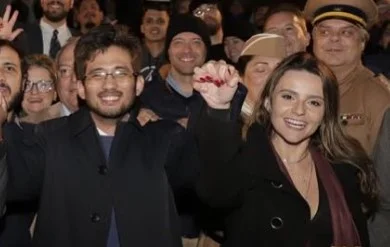 Deputado Kim Kataguiri e a coordenadora do MBL Amanda Vettorazzo