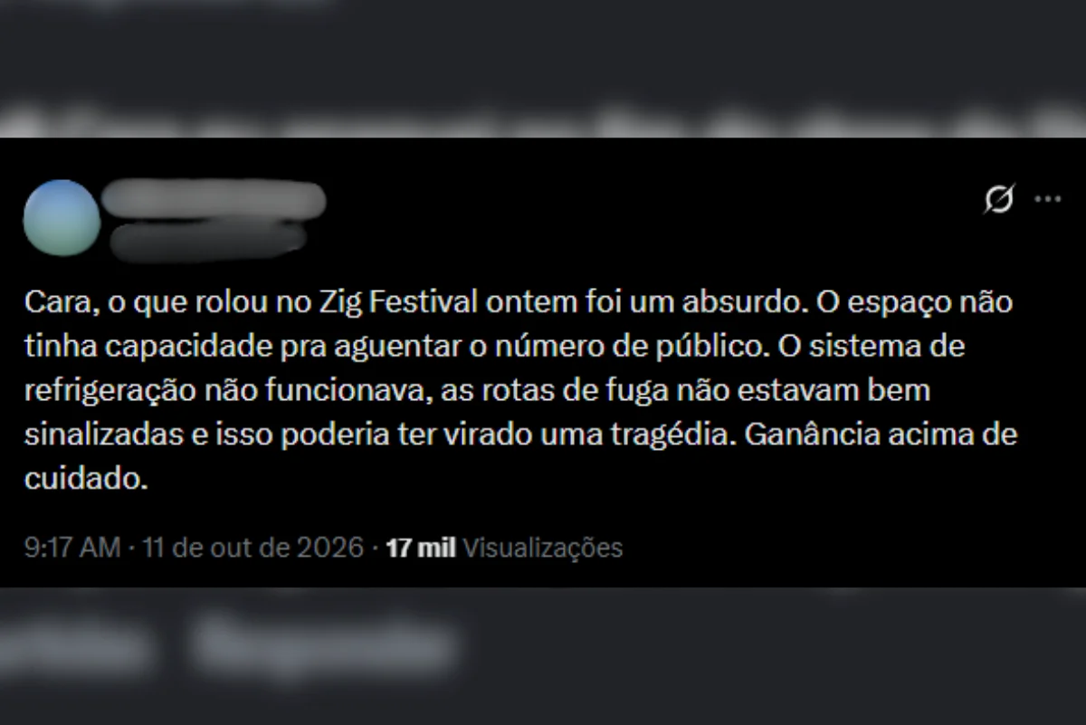 Zig Festival: público relata superlotação em evento onde jovem morreu em SP - imagem 1 Zig Festival: público relata superlotação em evento onde jovem morreu em SP - imagem 1