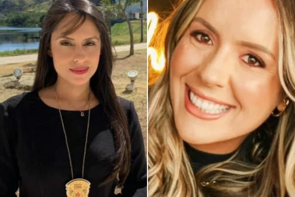 À direita, a delegada Wanessa Santana Martins Vieira; à esquerda, a delegada Ana Paula Lamego Balbino