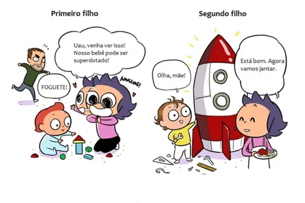 Ilustradora retrata diferenças entre o primeiro e o segundo filho
