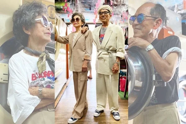 Casal de idosos estiloso