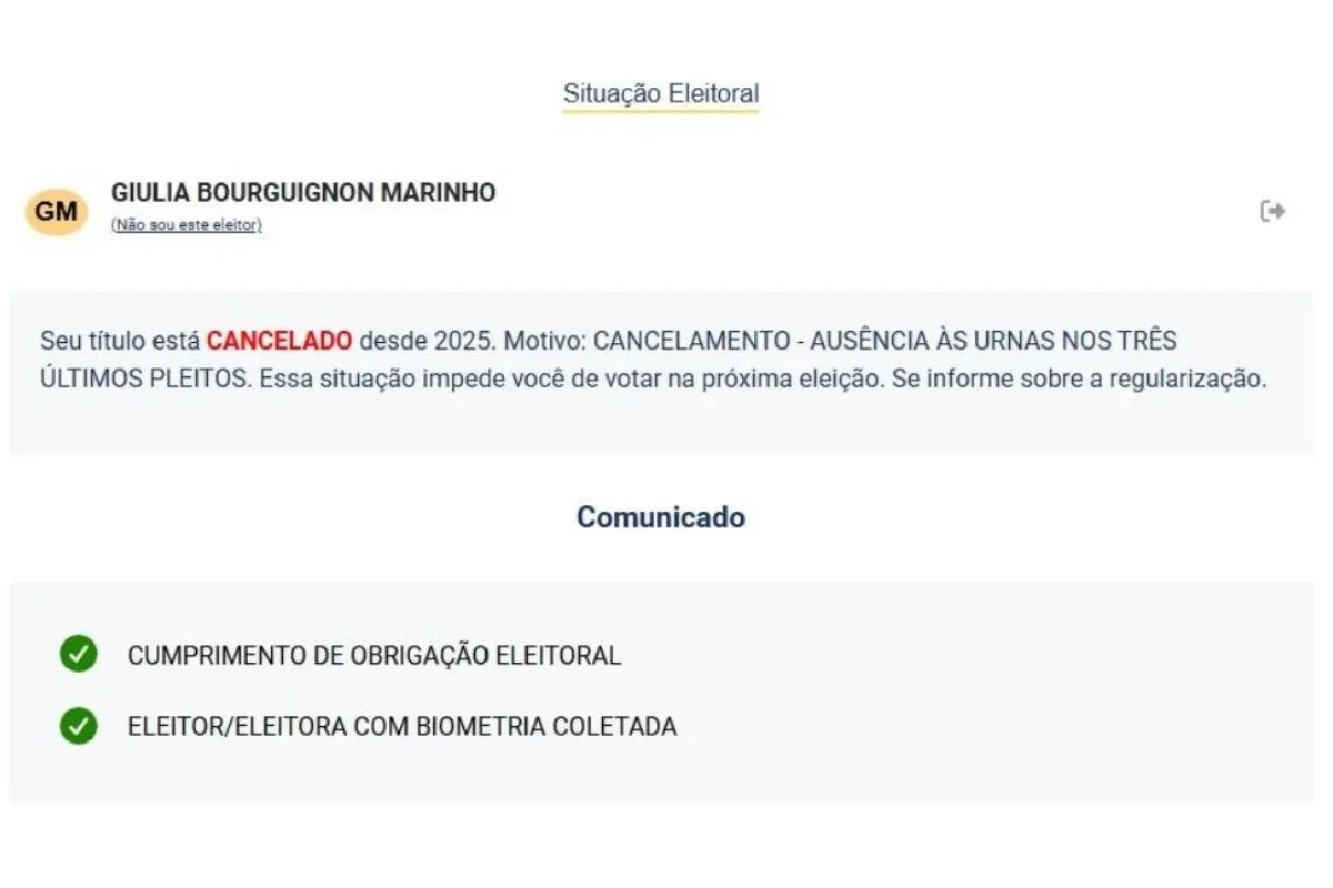 Situação eleitoral de Giulia Be Situação eleitoral de Giulia Be