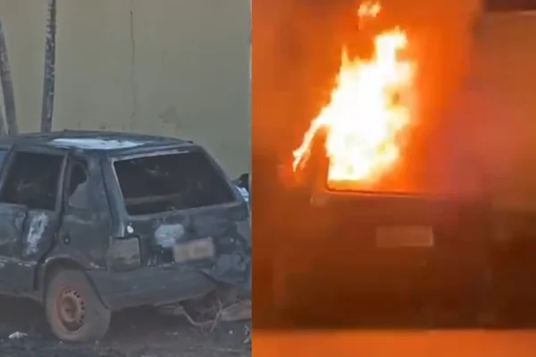 imagem colorida de carros queimados em nova veneza, goiás