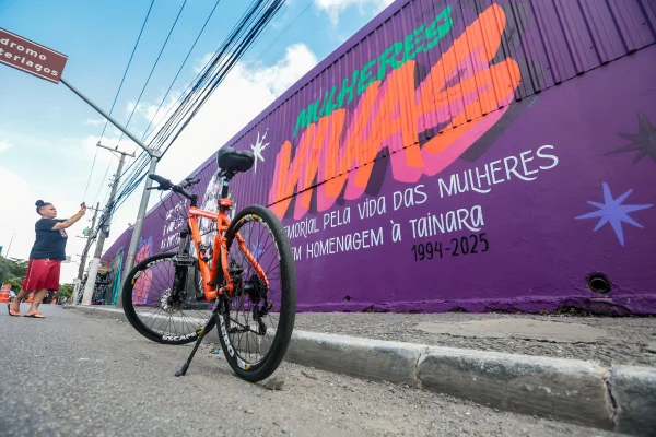 Imagem colorida mostra Mural inaugurado durante ato em homenagem a Tainara Souza Santos, mulher morta pelo ex-namorado ao ser arrastada por um carro dirigido por ele, na Marginal Tietê, na zona norte de São Paulo, em novembro do ano passado - Metrópoles