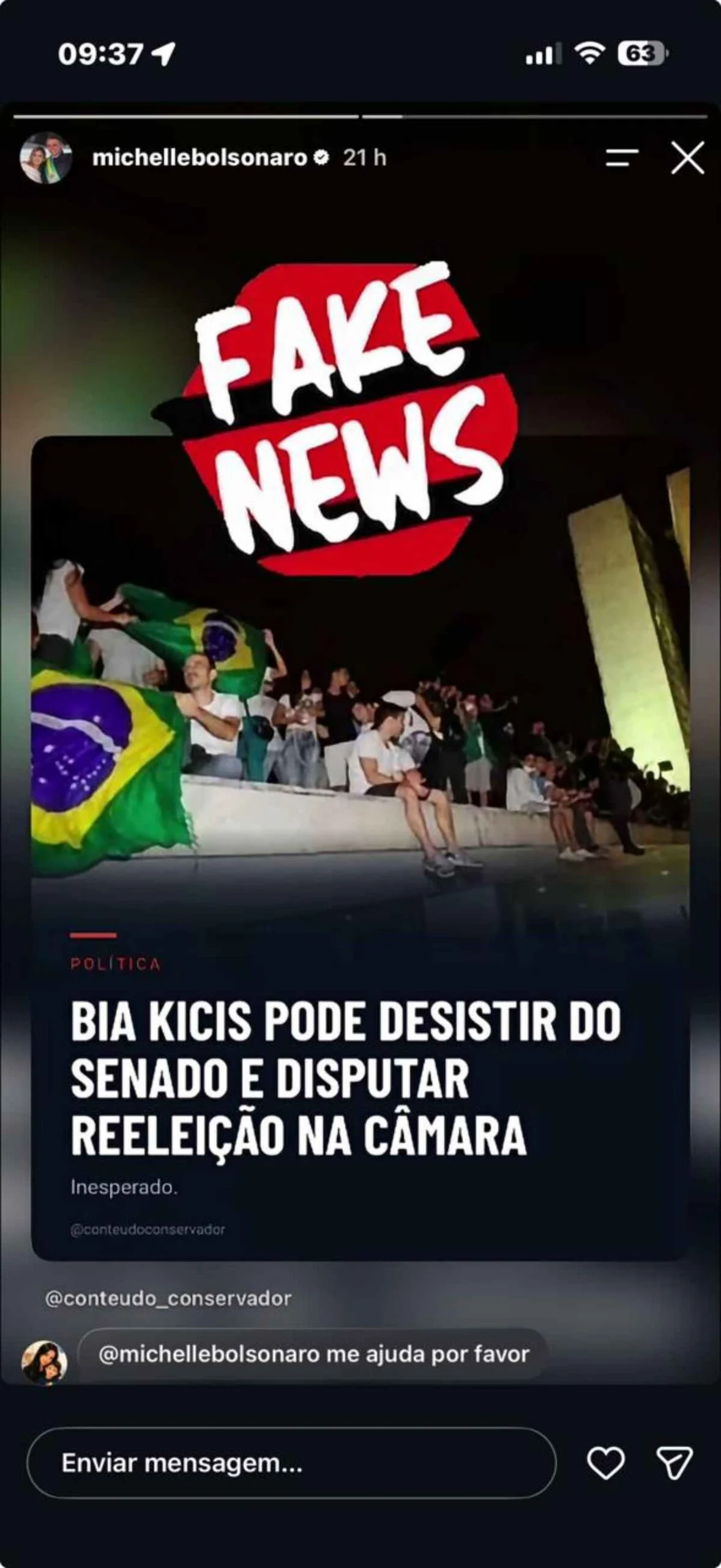 Michelle Bolsonaro diz que desistência de Bia Kicis é fake news Michelle Bolsonaro diz que desistência de Bia Kicis é fake news