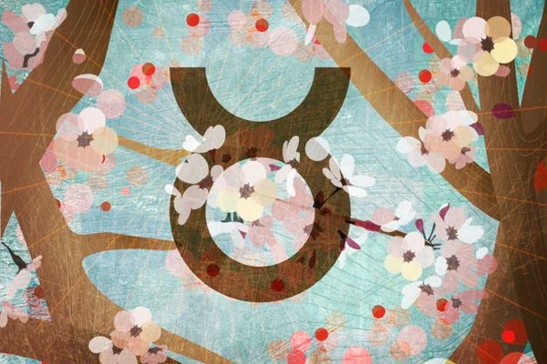 imagem do simbolo do signo de touro com flores e galhos