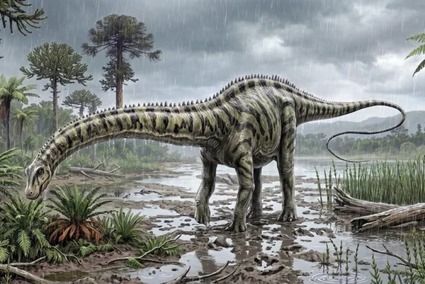 Ilustração colorida do dinossauro Diplodocus - Metrópoles