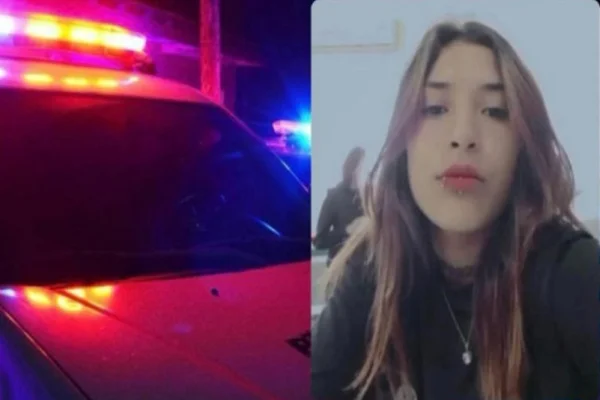 À direita, viatura da polícia. À esquerda Emily Ketllen Candido Santos