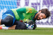 Alisson, durante treino da Seleção Brasileira.