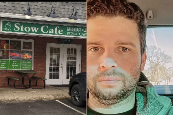 Montagem mostra brasileiro detido pelo ICE e seu empreendimento, o Stow Cafe