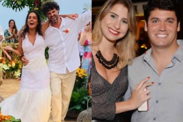 Carol Barcellos com o ex-marido André Vianna e Marcelo Courrege com a ex-mulher, Renata Heiborn