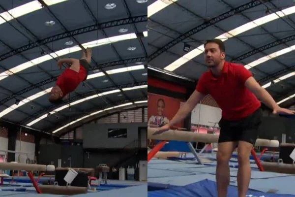 montagem com fotos de homem dando salto - metrópoles
