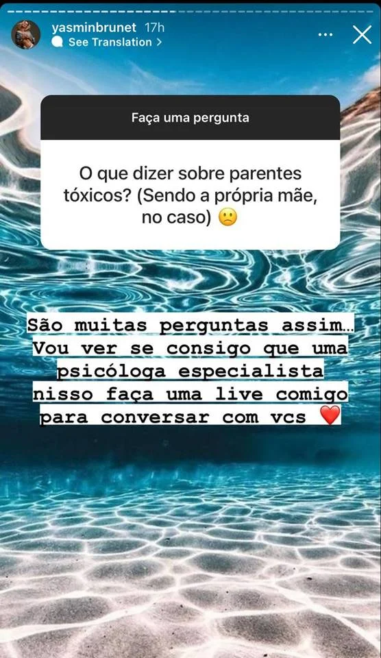 Yasmin Brunet manda indireta: “Relações familiares são romantizadas” - imagem 3 Yasmin Brunet manda indireta: “Relações familiares são romantizadas” - imagem 3