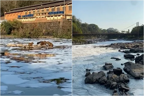 Rio Piracicaba com espuma