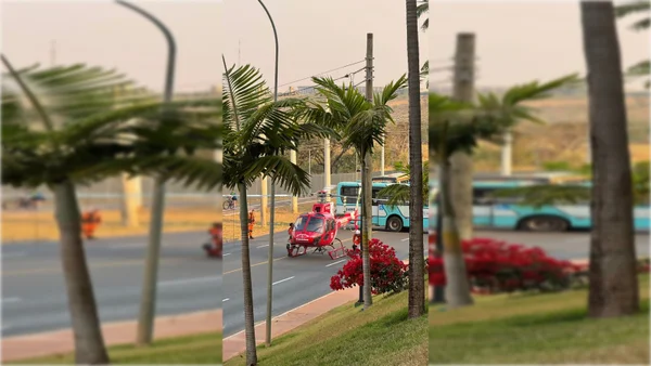 Helicóptero vermelho pousado - Metrópoles