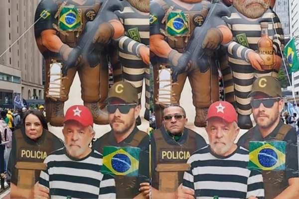 Bolsonaristas fazem fila para tirar foto com “Lula presidiário” na Paulista