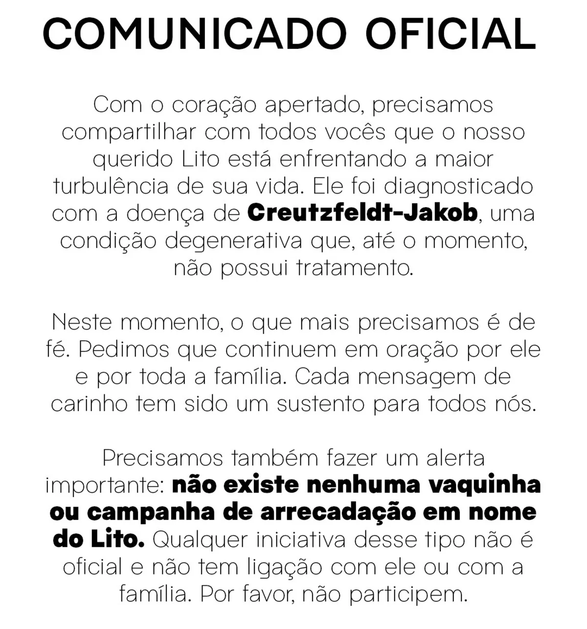 Família de Lito Sousaa alertou para golpes em nome do influenciador Família de Lito Sousaa alertou para golpes em nome do influenciador