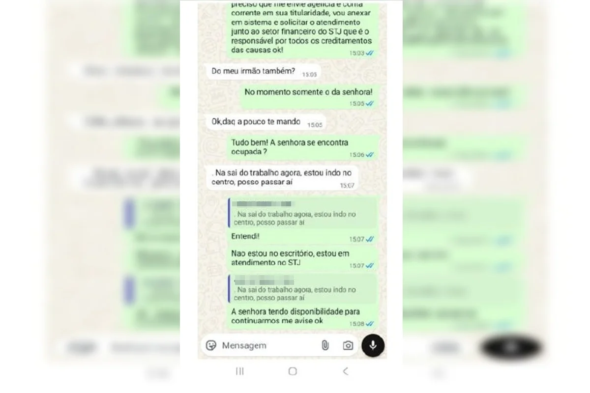 Em outra conversa, o falso advogado fala sobre o creditamento de causas Em outra conversa, o falso advogado fala sobre o creditamento de causas