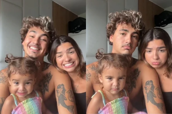 Foto colorida de um casal e uma criança - Metrópoles