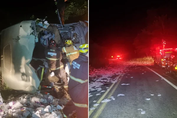 Motorista morre após ônibus com universitários bater em carreta em MG