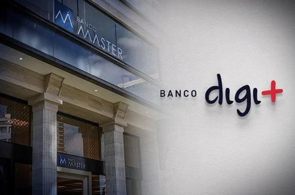 Montagem com imagens de fachada dos bancos Master (esq.) e Digimais (direita) - Metrópoles