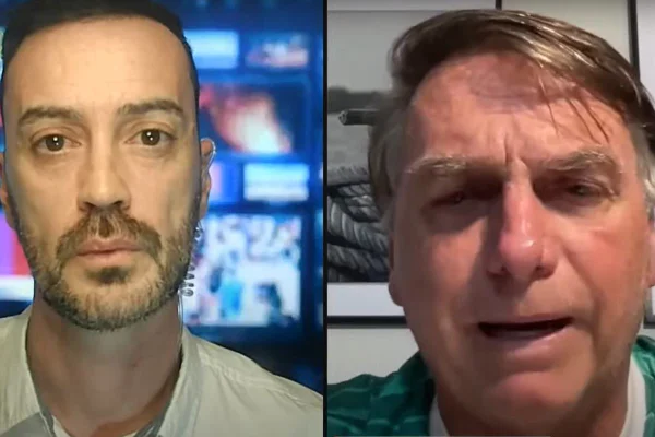 Imagem dividida de Sérgio Tavares com o ex-presidente Jair Bolsonaro em entrevista - Metrópoles