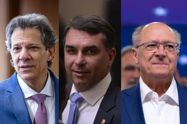 imagem colorida de fernando haddad, flábio bolsonaro e geraldo alckmin