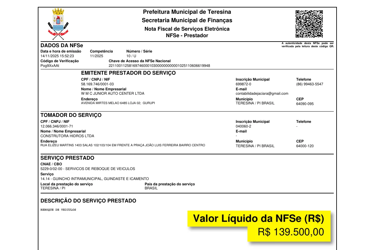 Nota fiscal emitida por oficina fantasma a favor da Construtora Hidros Nota fiscal emitida por oficina fantasma a favor da Construtora Hidros