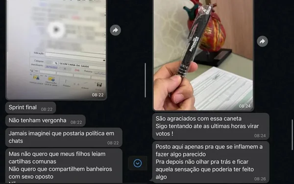 Mensagens de grupo de WhatsApp em que médico mostra como convencer pacientes a votarem em Bolsonaro - Metrópoles