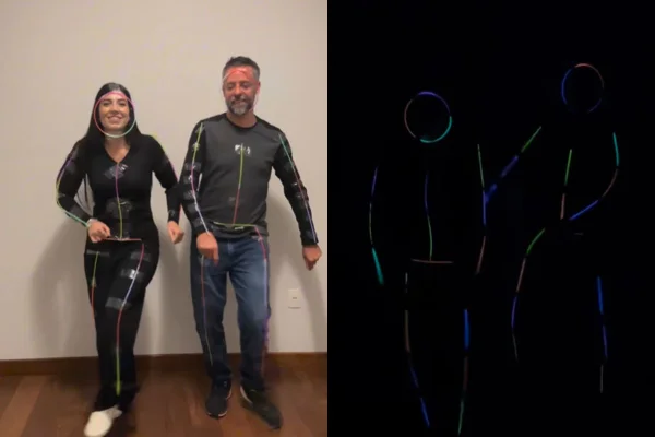 A revelação da gravidez chamou a atenção dos internautas. O casal usou palitinhos de neon que brilham no escuro para fazer o anúncio - Metrópoles