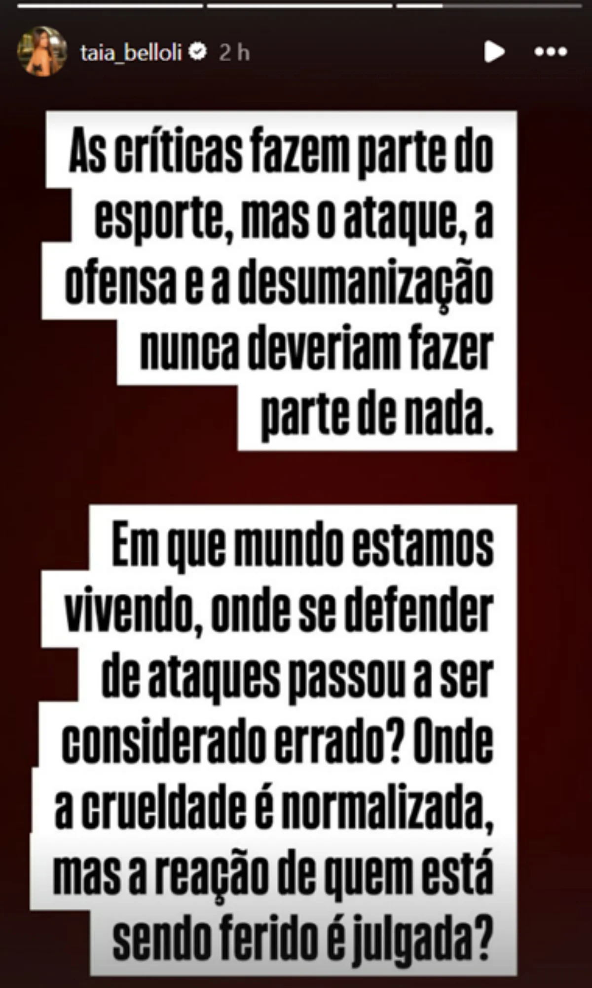 Natalia Belloli desabafou após ataques. Natalia Belloli desabafou após ataques.