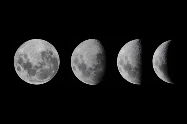 Montagem de fotos mostra a lua em 4 fases distintas, da chei à mais minguante