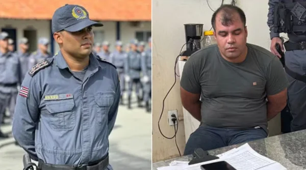 policial militar ao lado de homem preso