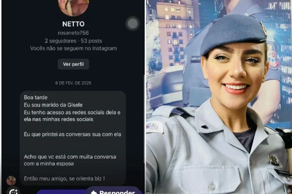 Mensagens trocadas pelo oficial indicam que o tenente-coronel da PM Geraldo Leite Rosa Neto, monitorava conversas de Gisele Alves - Metrópoles