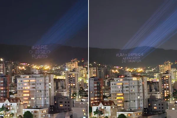 . Projeções na Serra do Curral, em BH, exibiram críticas a Flávio Bolsonaro e mensagens de apoio a Lula na véspera do segundo turno