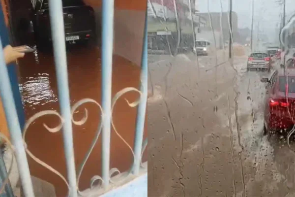 Chuva causa alagamento em avenida recentemente pavimentada no DF
