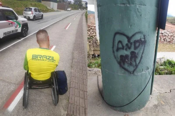 Atleta cadeirante picha pontes em SC e é flagrado pela polícia
