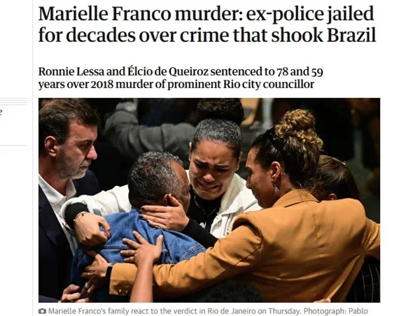 Imprensa europeia repercute condenação dos assassinos de Marielle