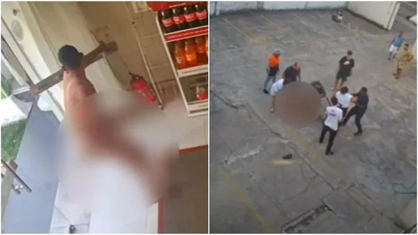 Vídeo: homem nu invade padaria, agarra funcionária e acaba preso no ES