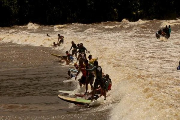 Surfistas de água doce em cima
