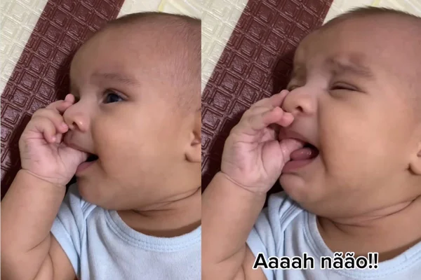 Imagem de bebê chorando com comentário da mãe