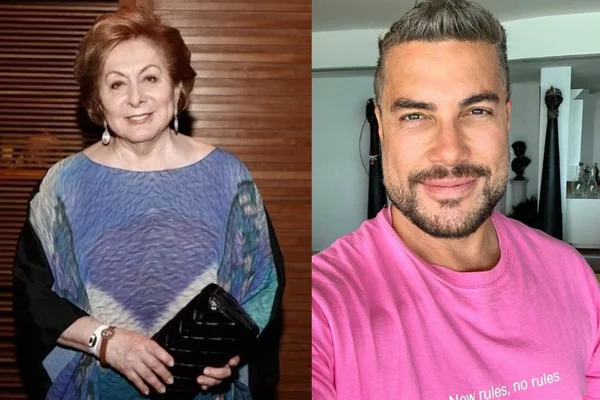 Na foto, uma mulher branca idosa e um homem com barba - Metrópoles
